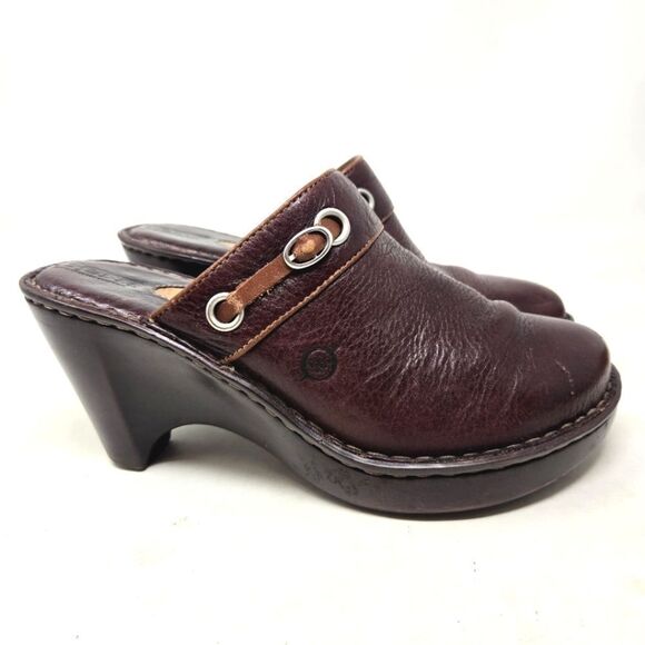 BORN Women's Brown Leather Heeled Clogs Size 7 | 38 EU - Picture 1 of 12